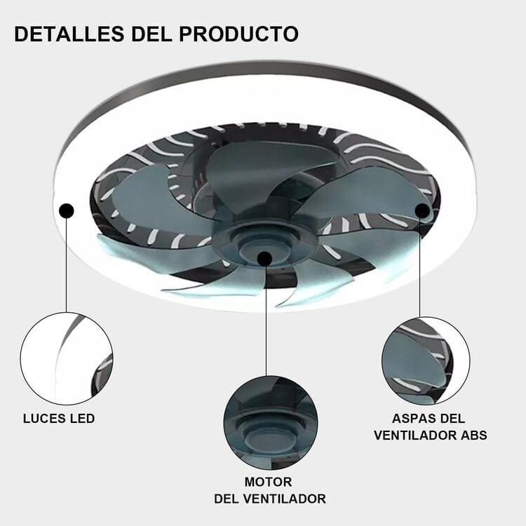 Ventilador De Techo MEGALUZ Negro Con Lámpara Luz Led